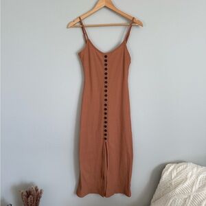 Dress Forum Tan Midi Dress with Button Detail
